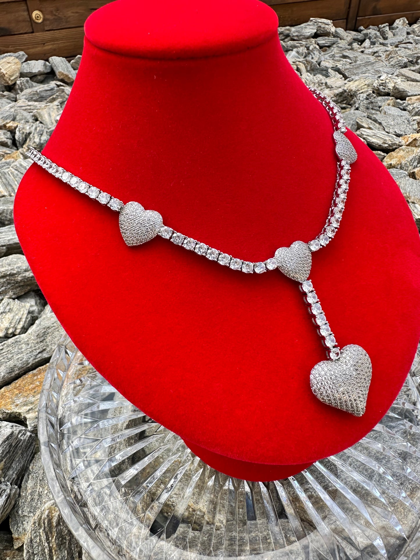 Heart Drop Tennis Necklace