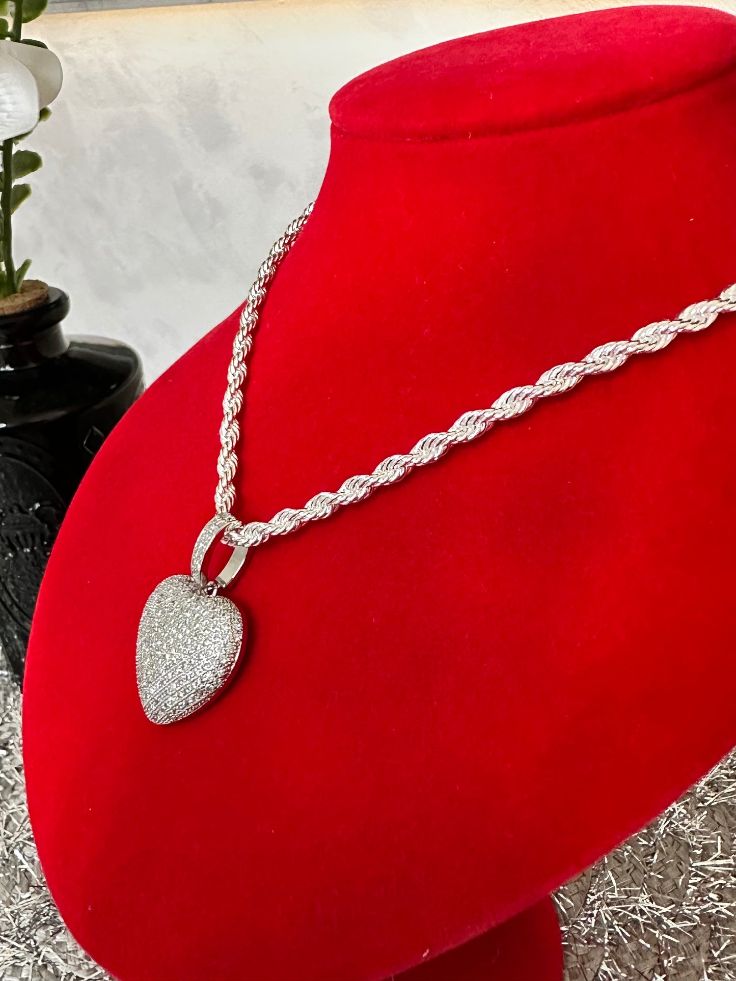 CZ Heart Pendant - White Gold