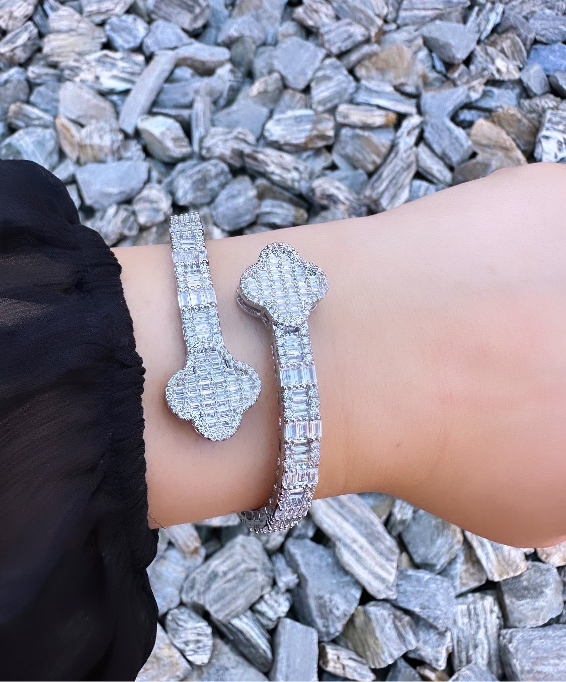 Four Leaf Clover Iced Out Bangle
