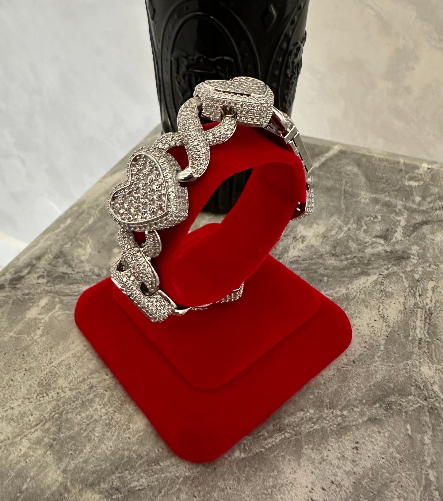 15mm Iced Out Heart Link Necklace & Bracelet