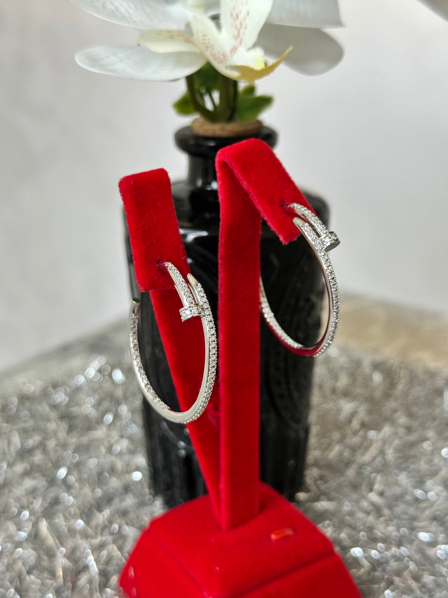 Iced Out Nail Hoop Earrings