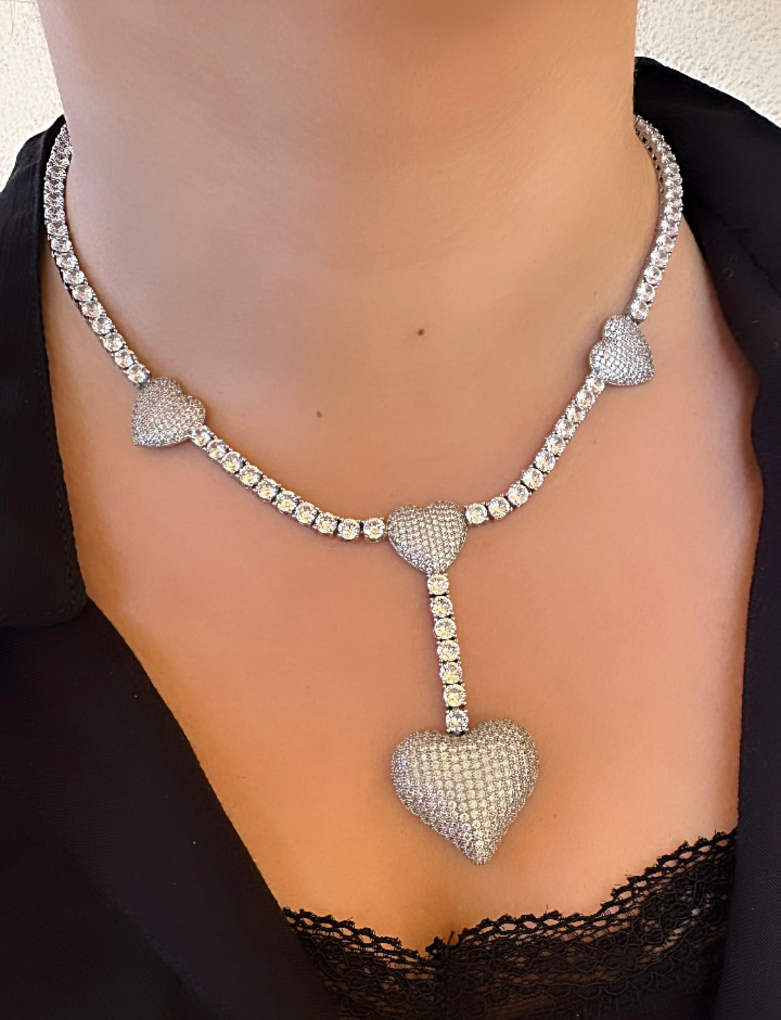 Heart Drop Tennis Necklace