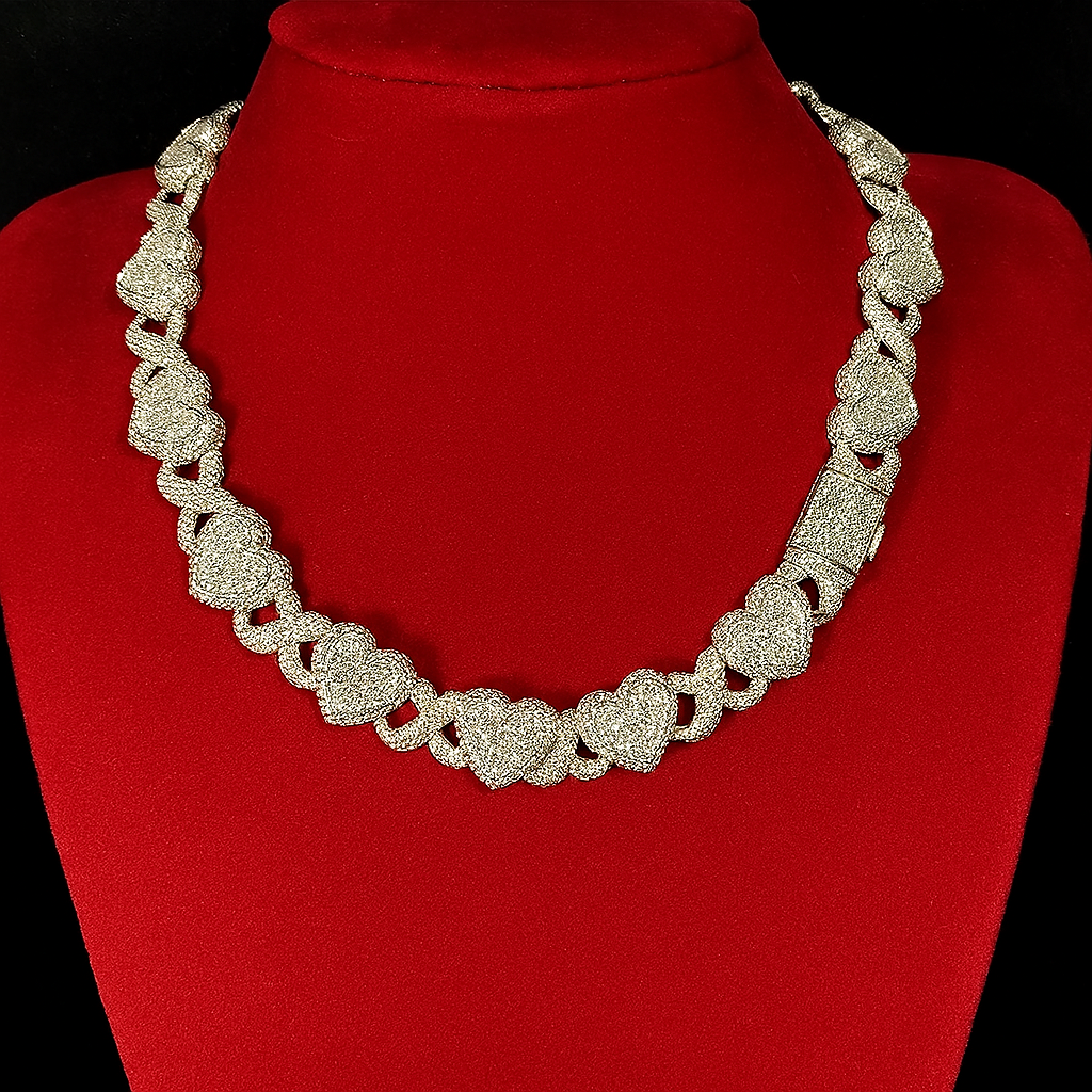 15mm Iced Out Heart Link Necklace & Bracelet