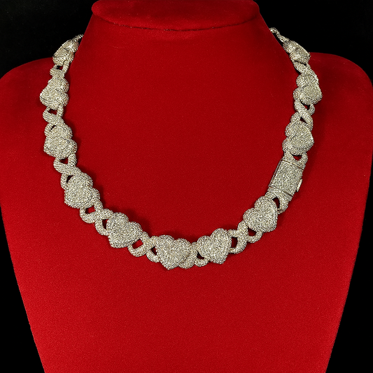 15mm Iced Out Heart Link Necklace & Bracelet