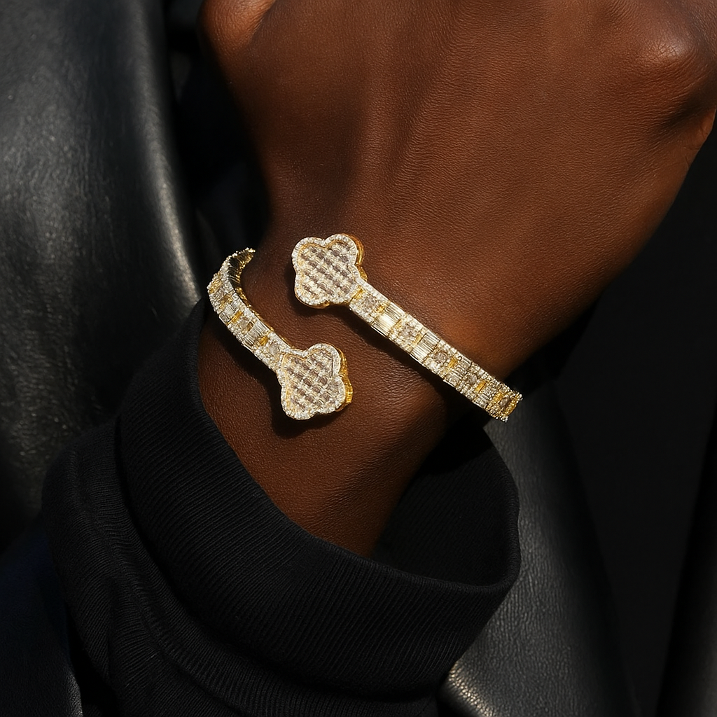 Four Leaf Clover Iced Out Bangle