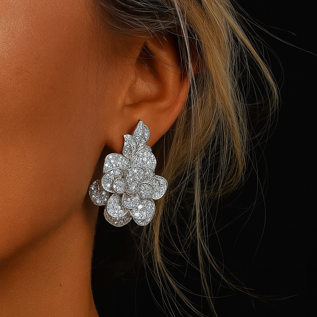 Iced Out 3D Flower Earrings