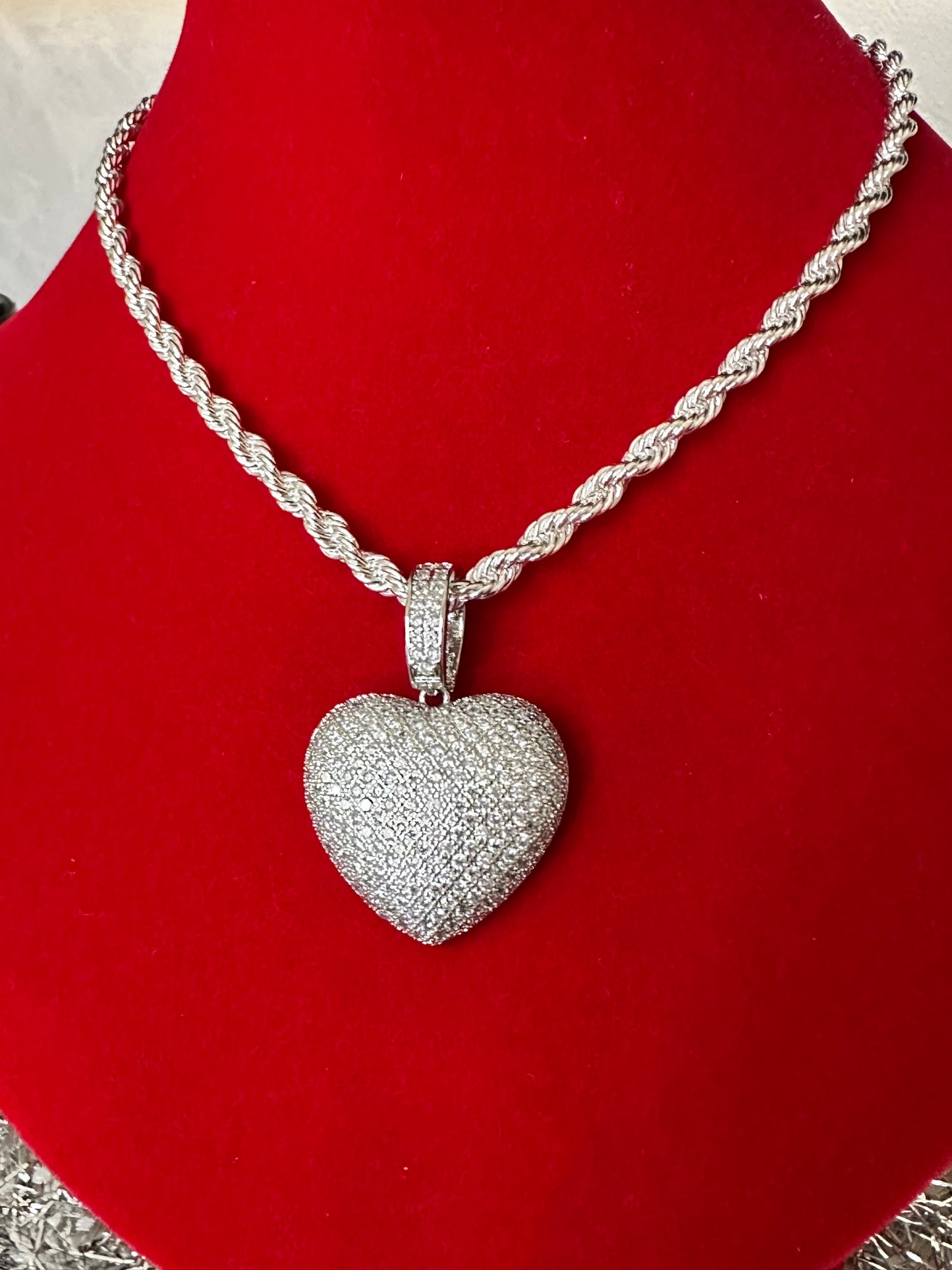 CZ Heart Pendant - White Gold