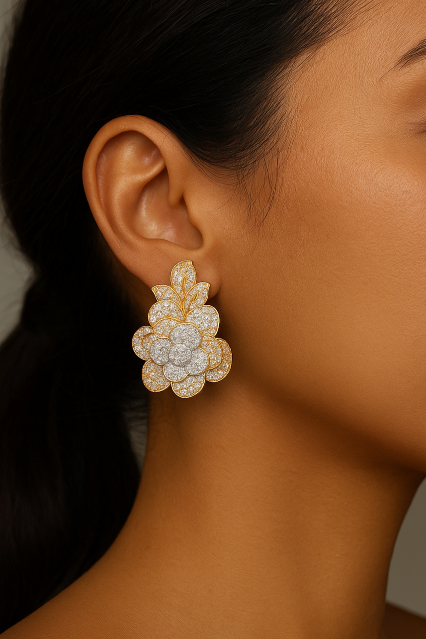Iced Out 3D Flower Earrings
