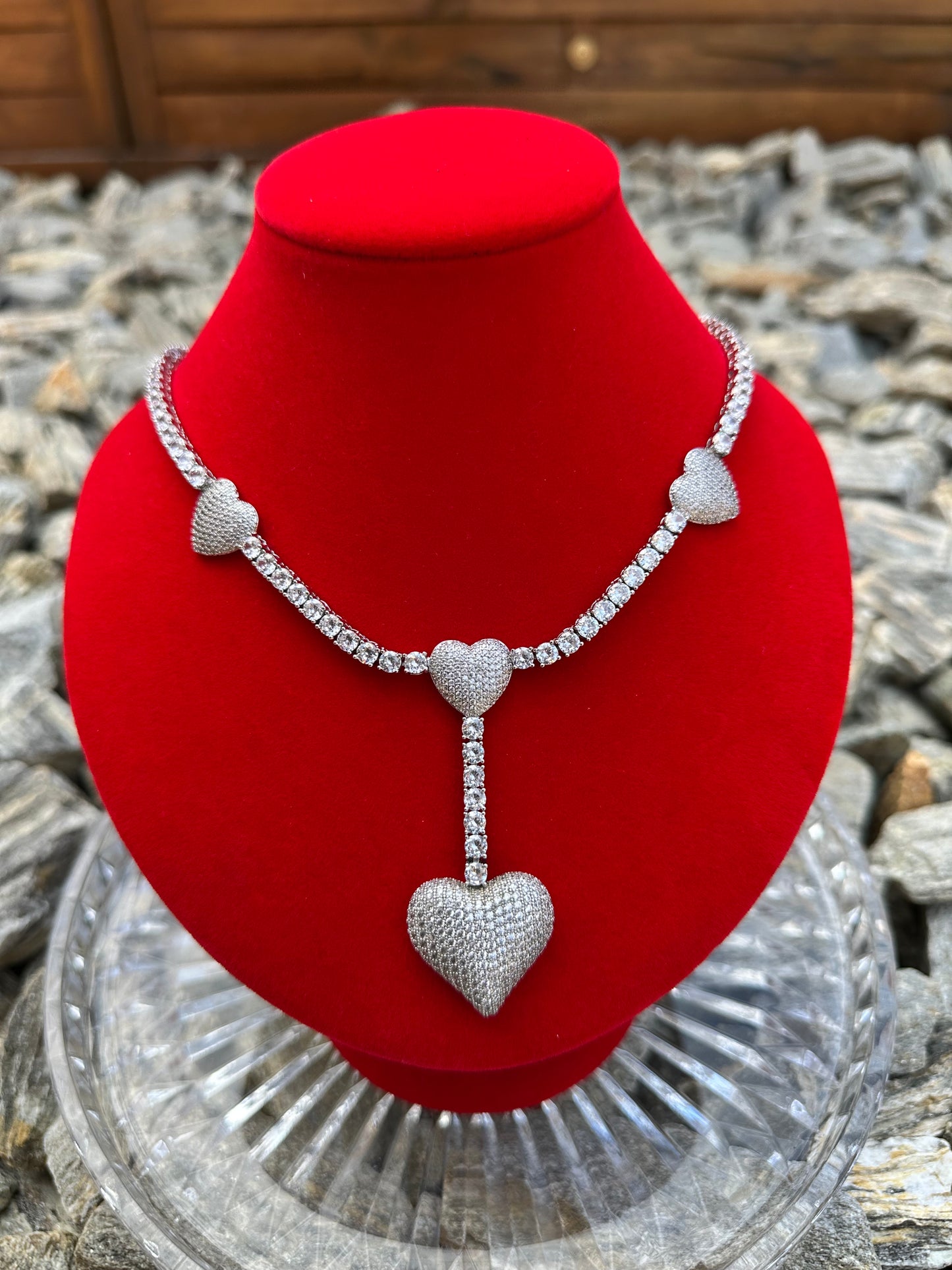 Heart Drop Tennis Necklace