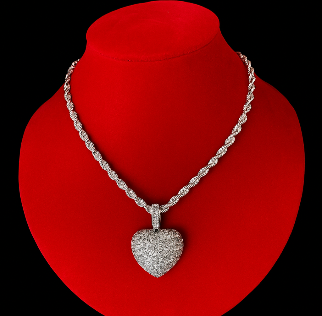 CZ Heart Pendant - White Gold
