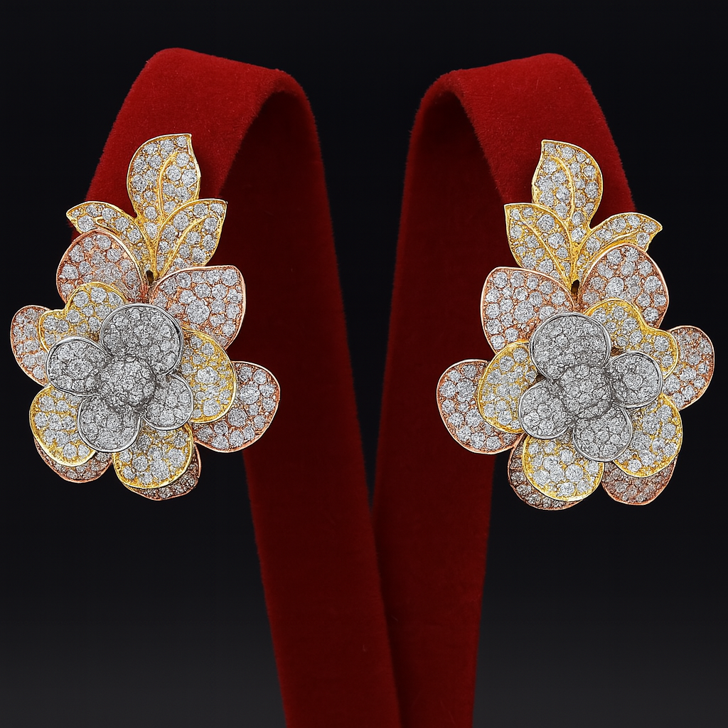 Iced Out 3D Flower Earrings