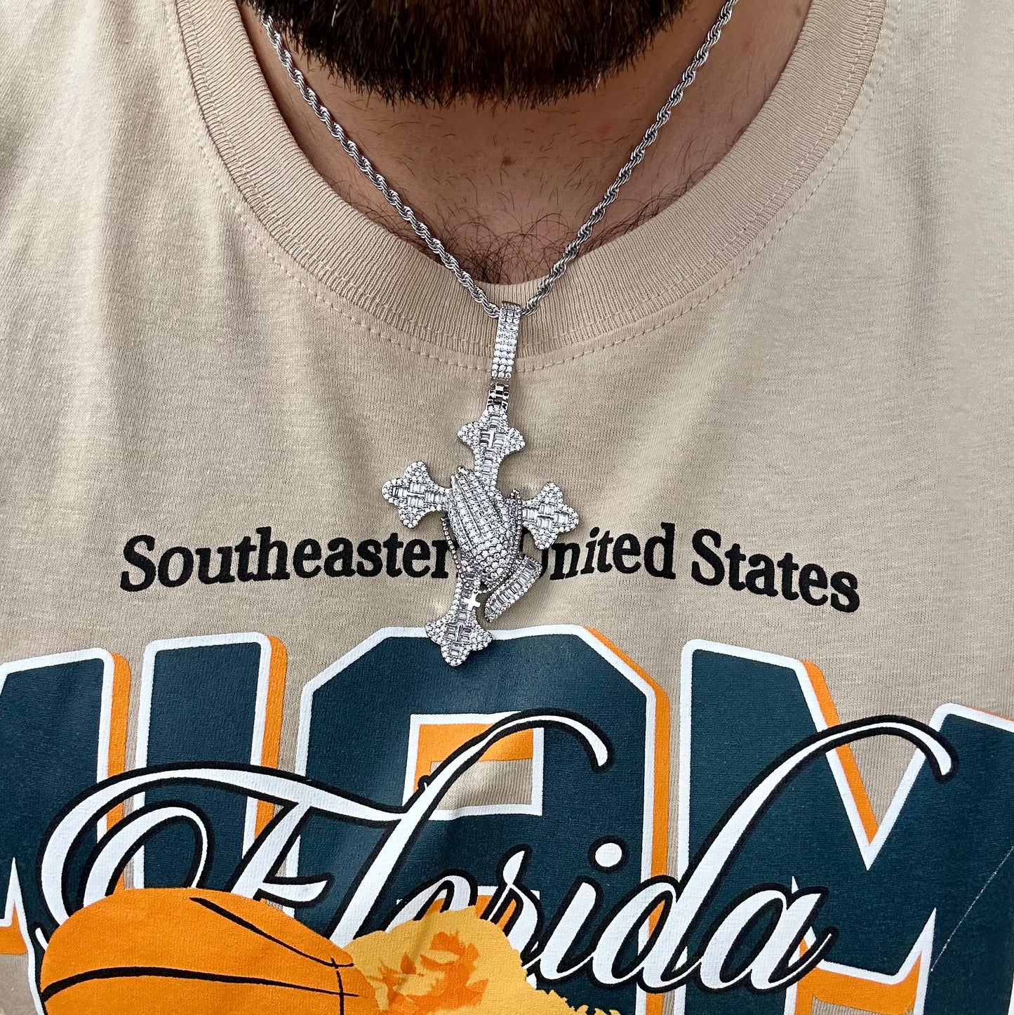 Praying Hands Cross Pendant
