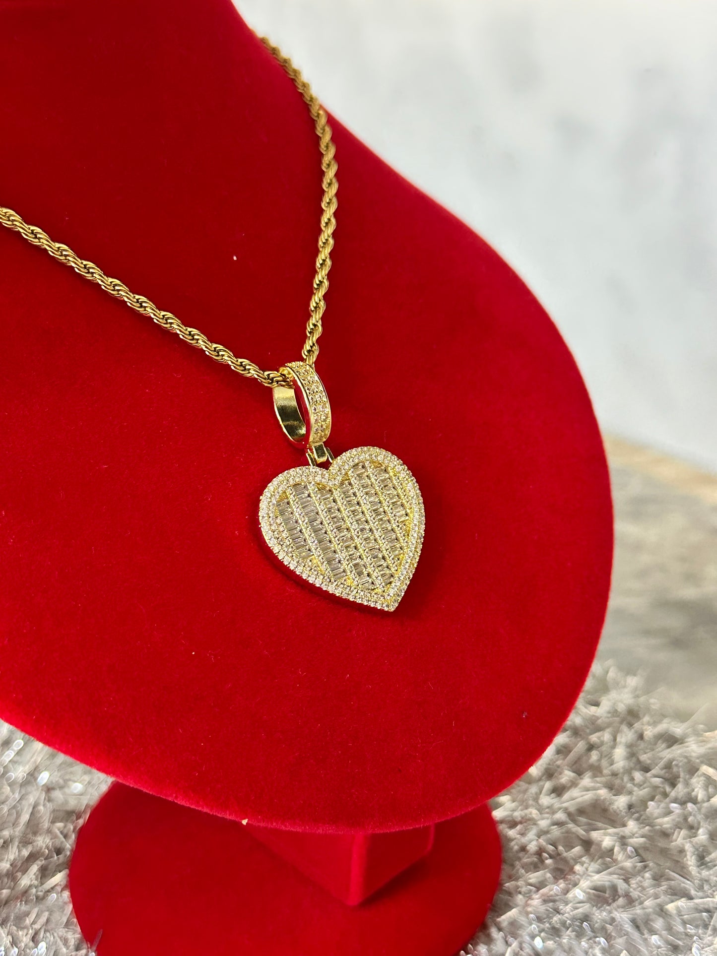 Lustra™ Heart-Cut Baguette Cuban Necklace