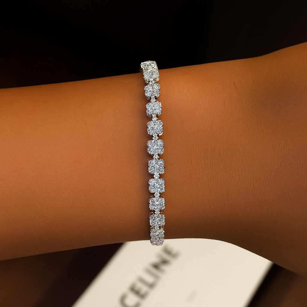 Floral Moissanite Tennis Bracelet & Necklace S925