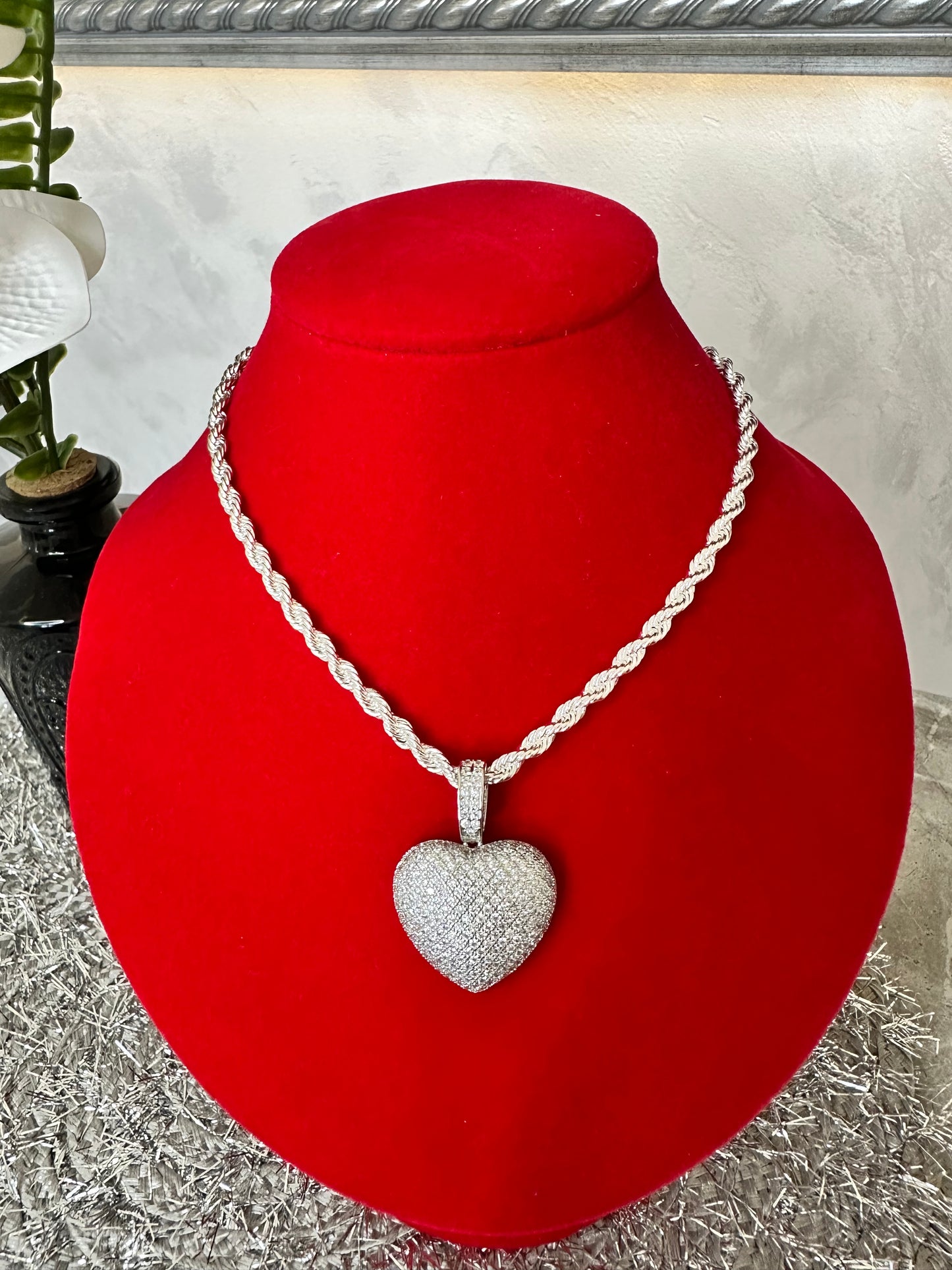 CZ Heart Pendant - White Gold