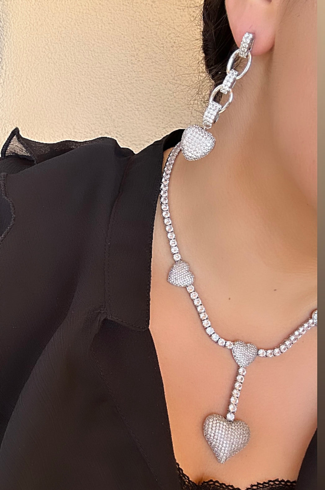 Heart Drop Tennis Necklace