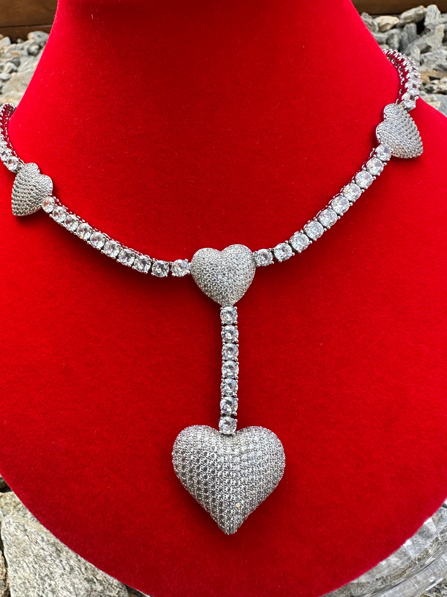 Heart Drop Tennis Necklace