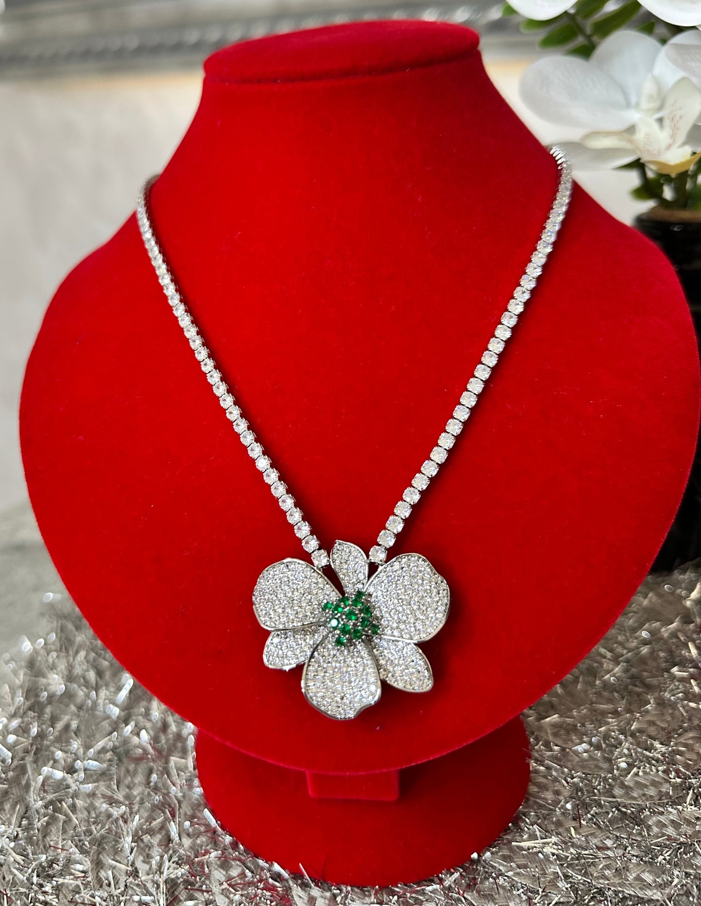 Floral Tennis Necklace & Earring Set