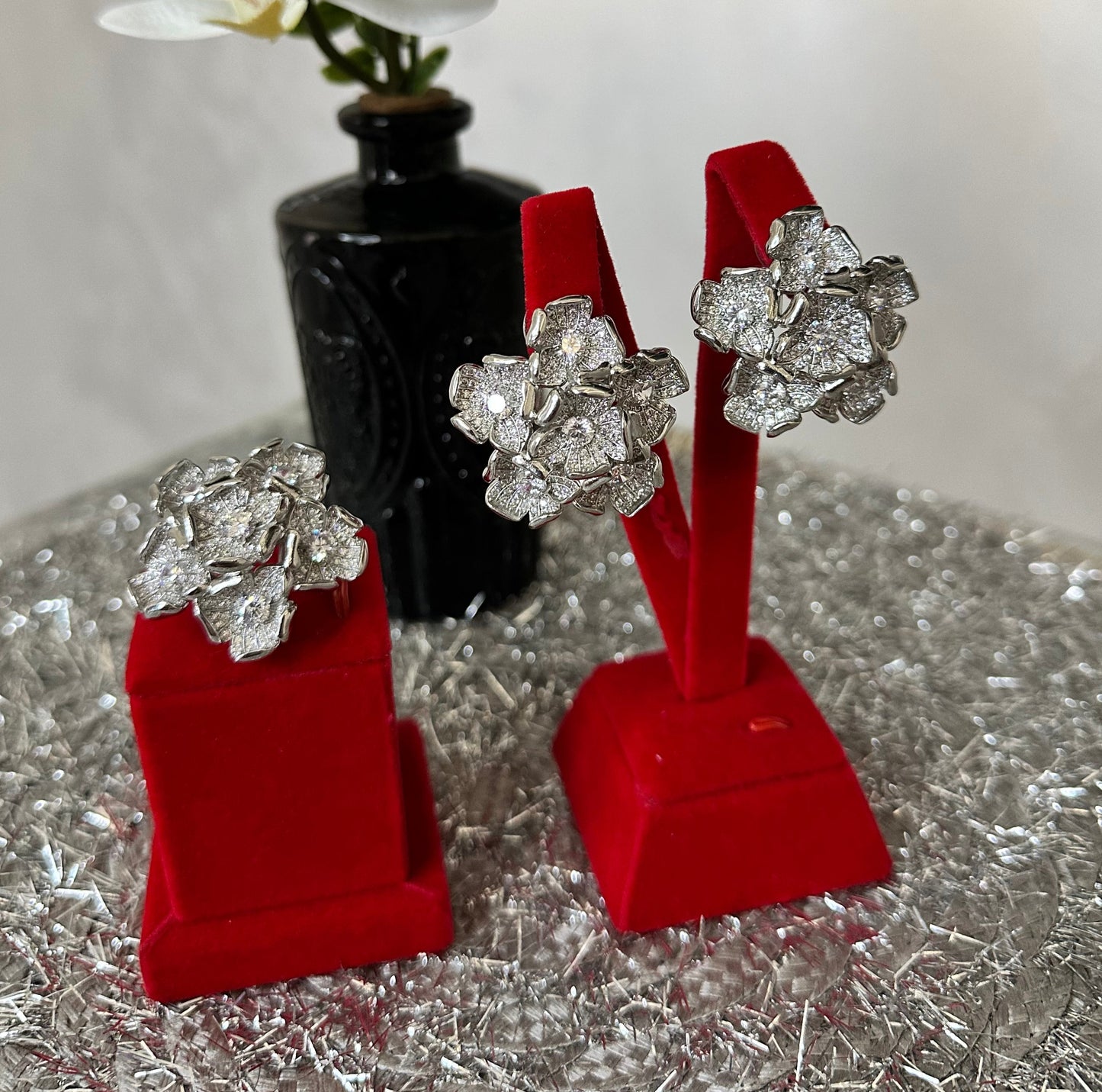 Floral Glamour Earrings & Ring Set