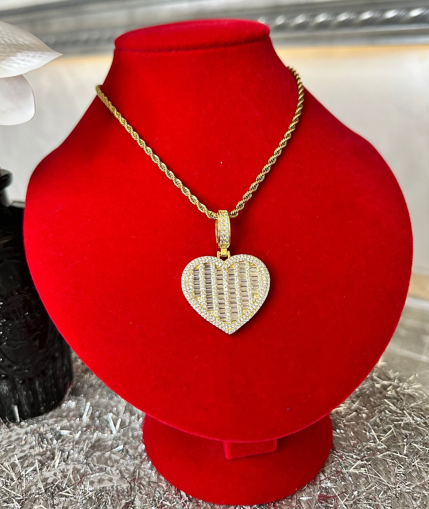 Lustra™ Heart-Cut Baguette Cuban Necklace