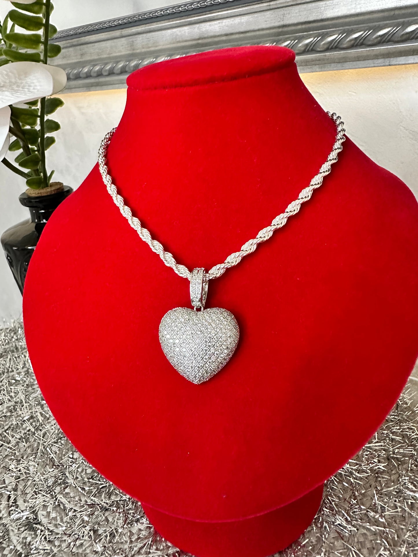 CZ Heart Pendant - White Gold