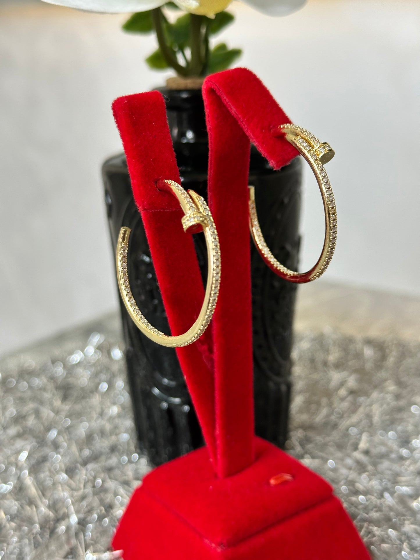 Iced Out Nail Hoop Earrings