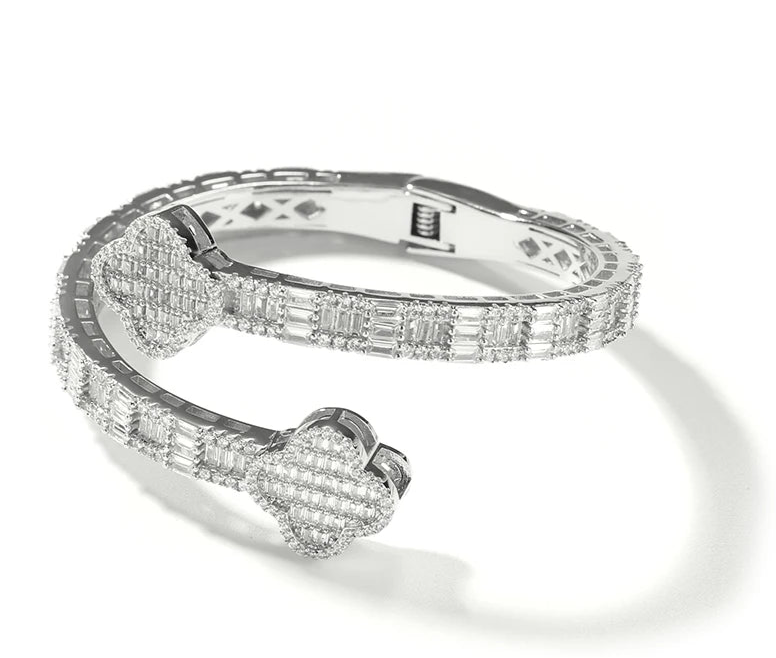 Four Leaf Clover Iced Out Bangle