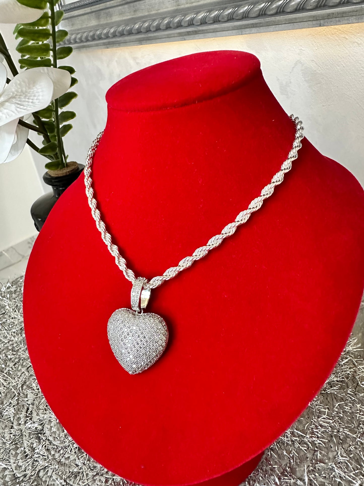 CZ Heart Pendant - White Gold