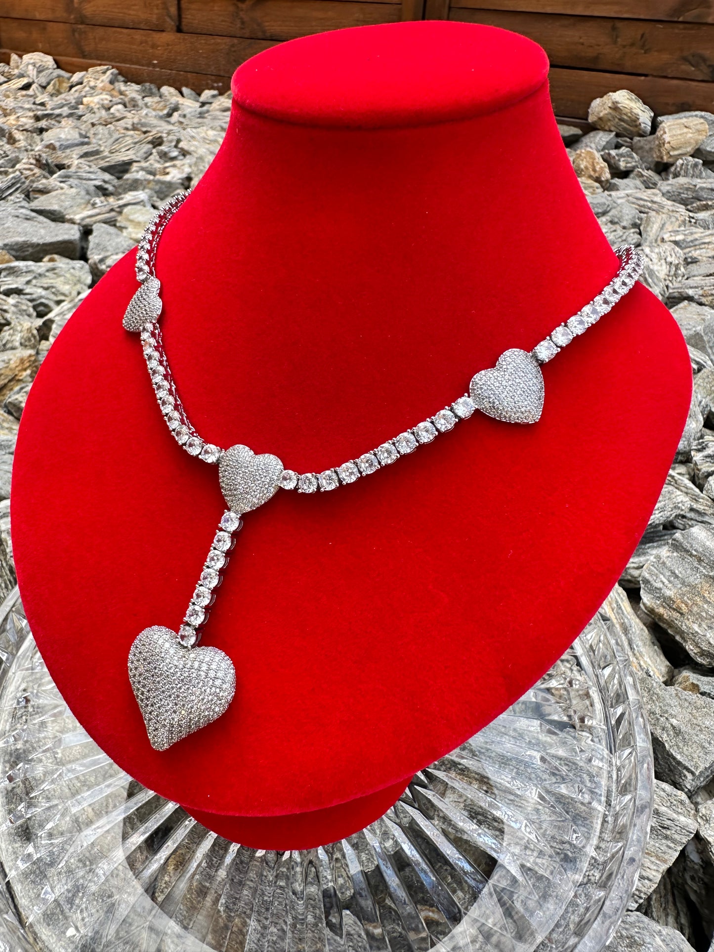 Heart Drop Tennis Necklace