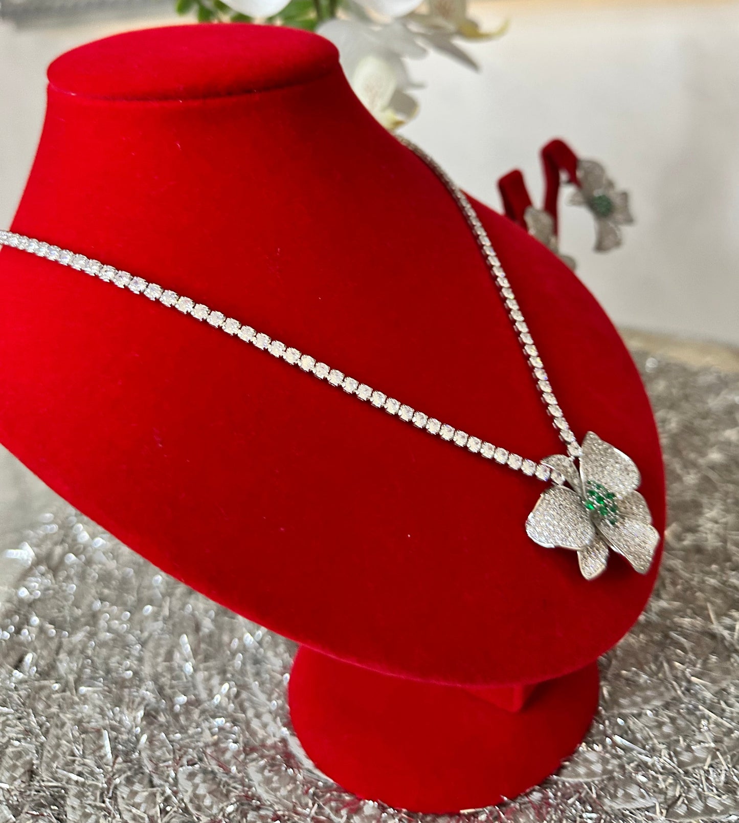 Floral Tennis Necklace & Earring Set