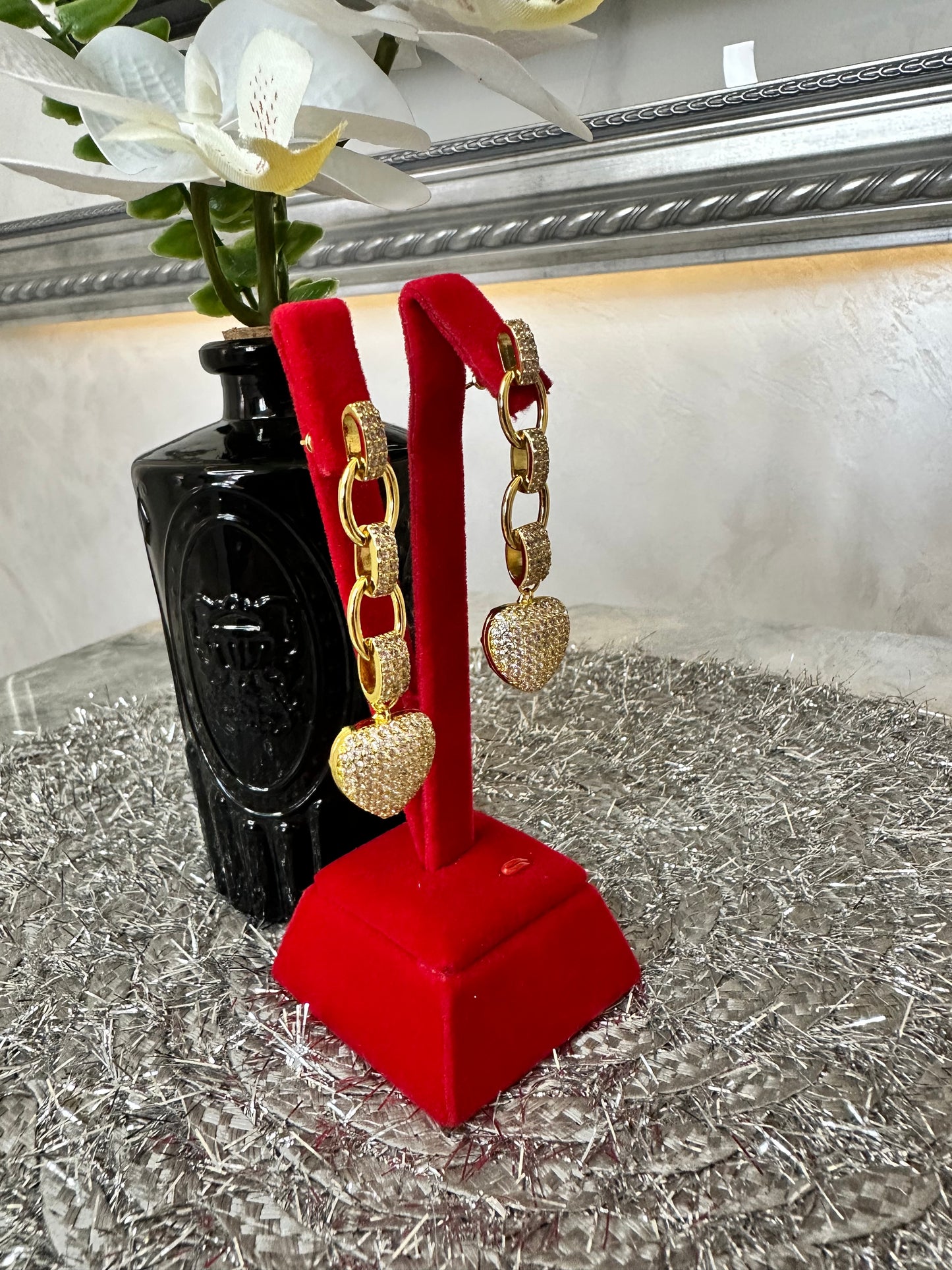 Heart Link Pavé Drop Earrings