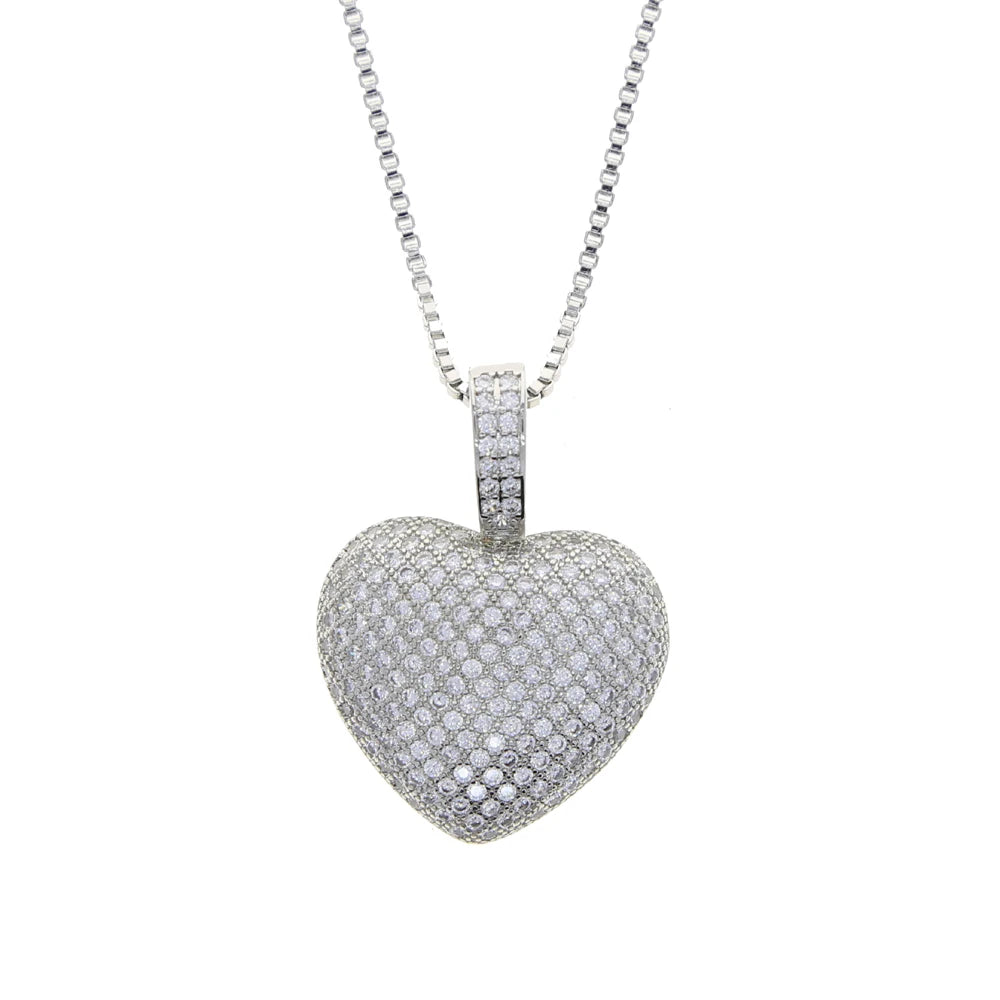 CZ Heart Pendant - White Gold