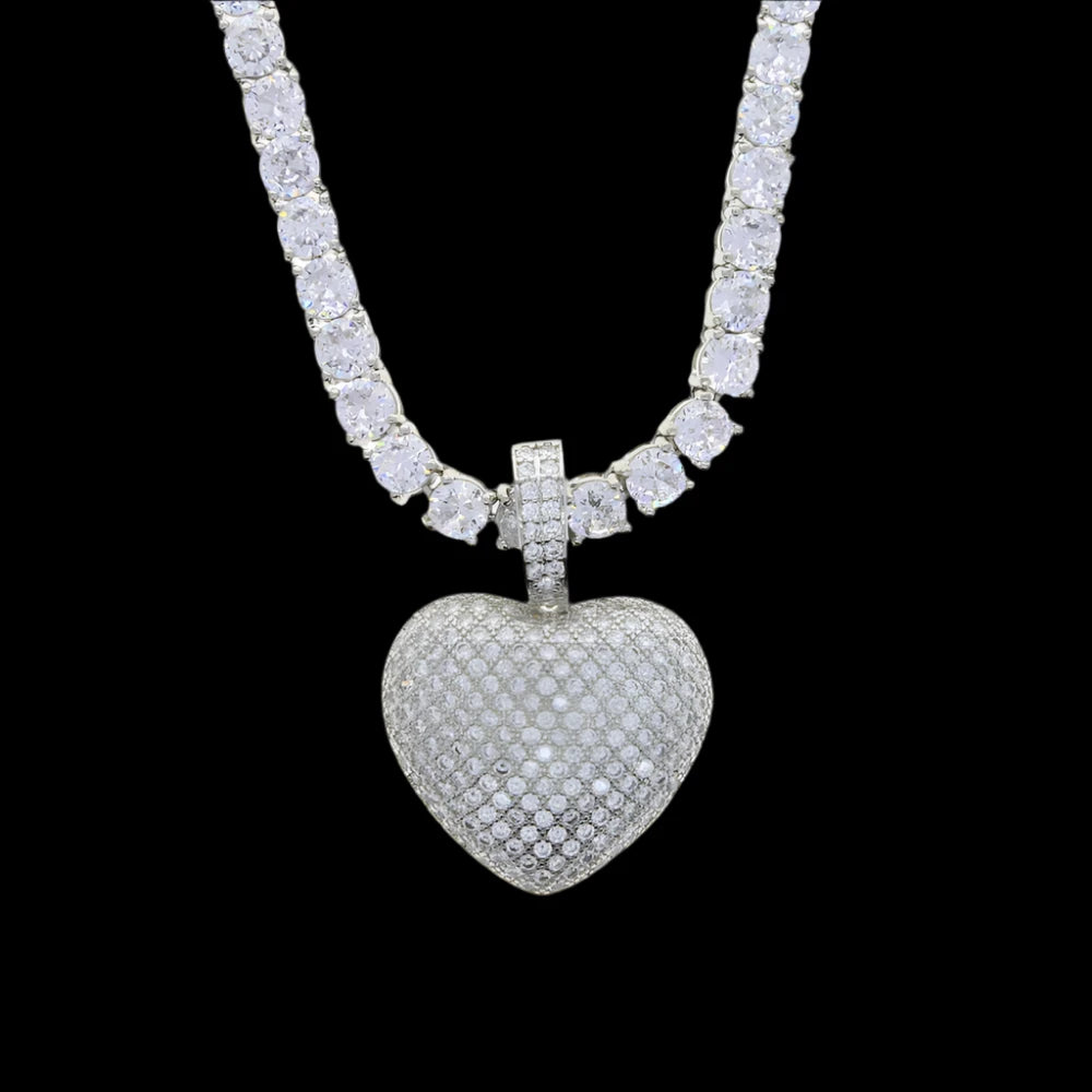 CZ Heart Pendant - White Gold