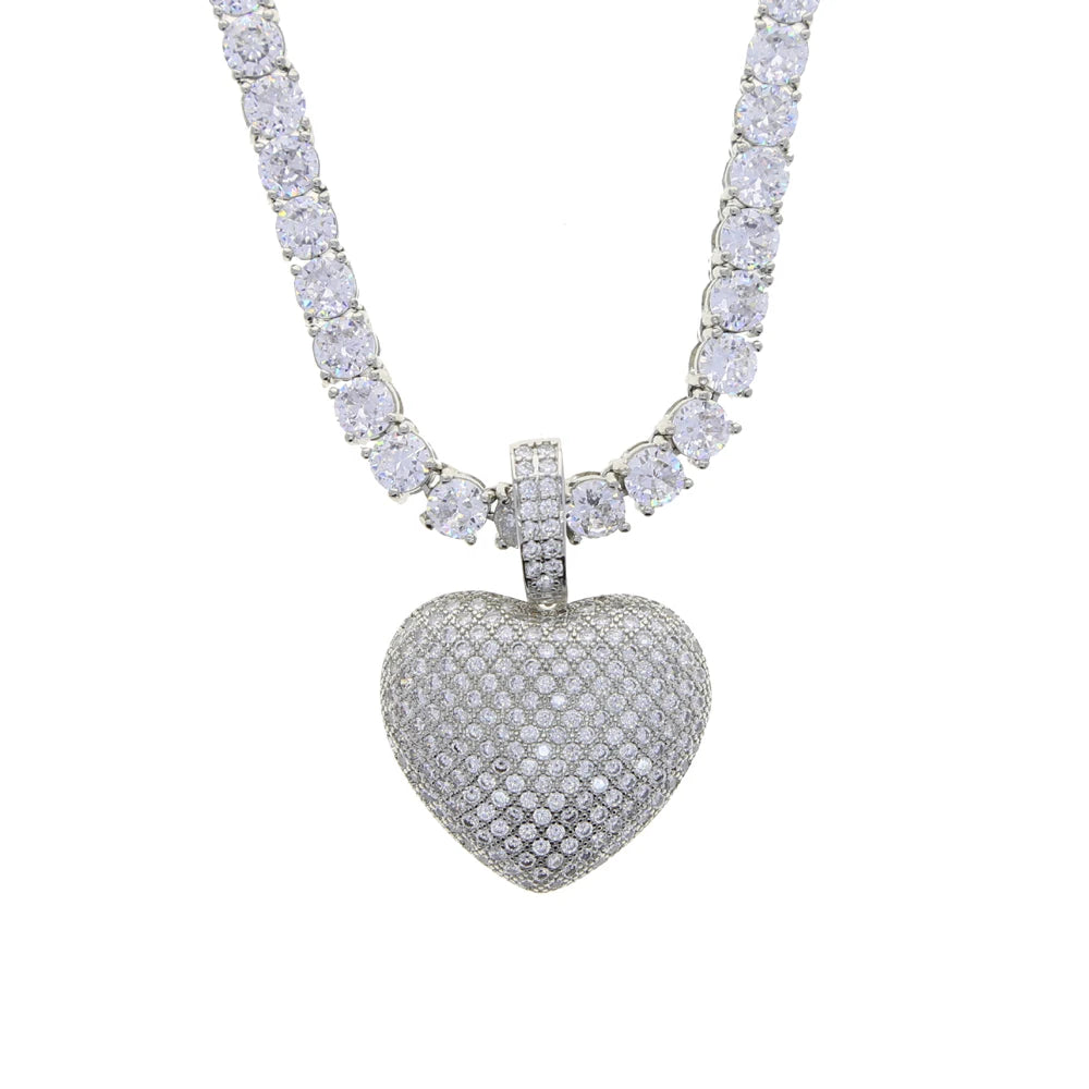 CZ Heart Pendant - White Gold