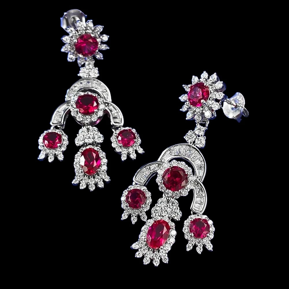 S925 Ruby and Sapphire Earrings - White Gold