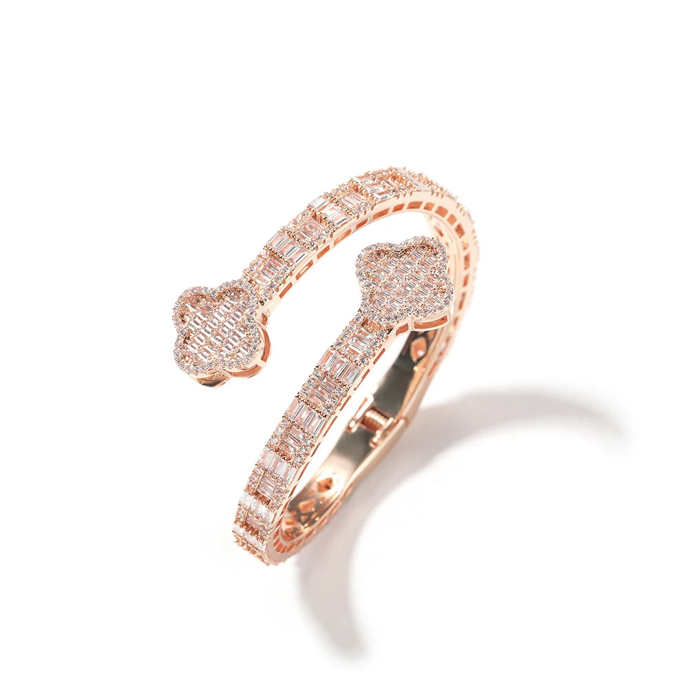 Four Leaf Clover Iced Out Bangle