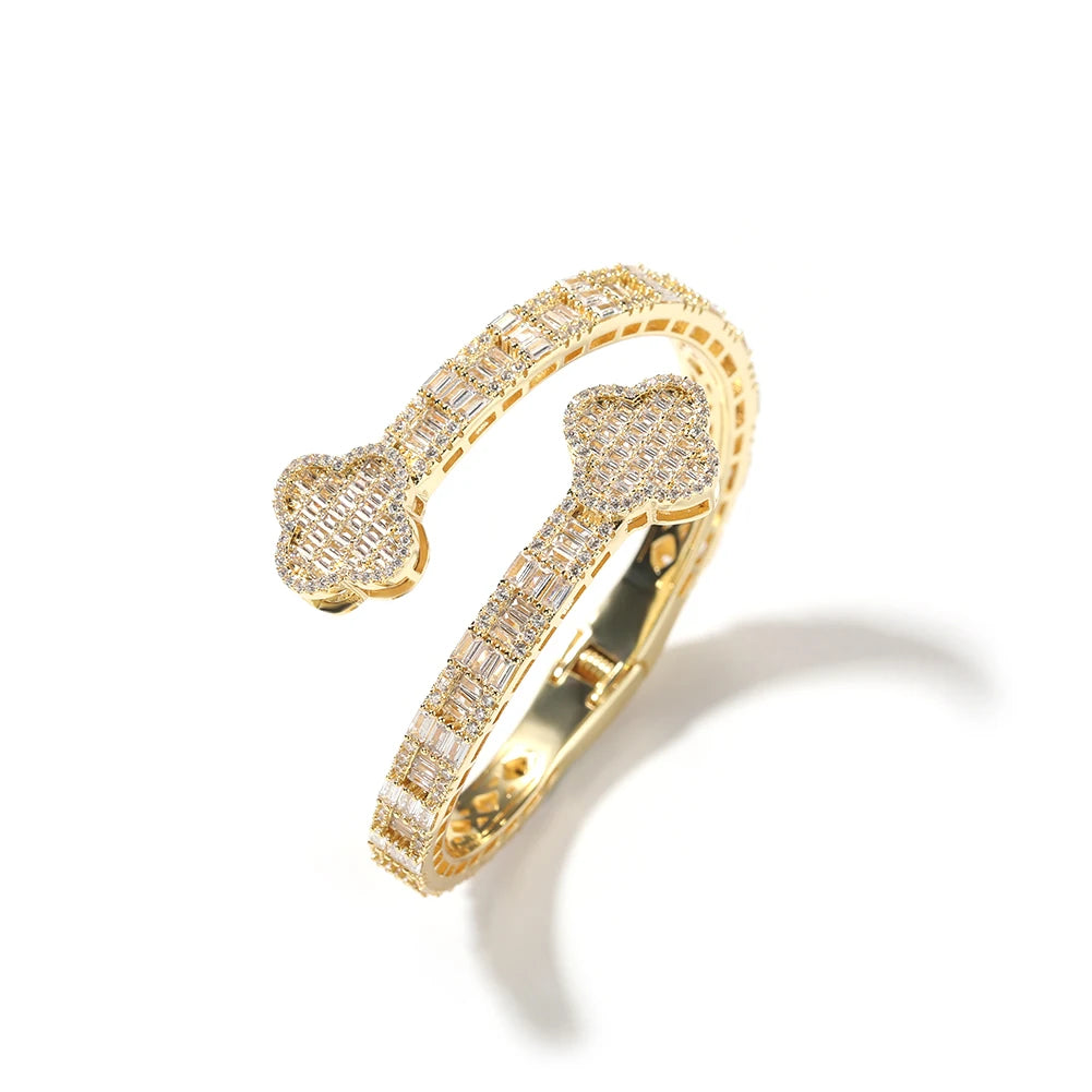 Four Leaf Clover Iced Out Bangle