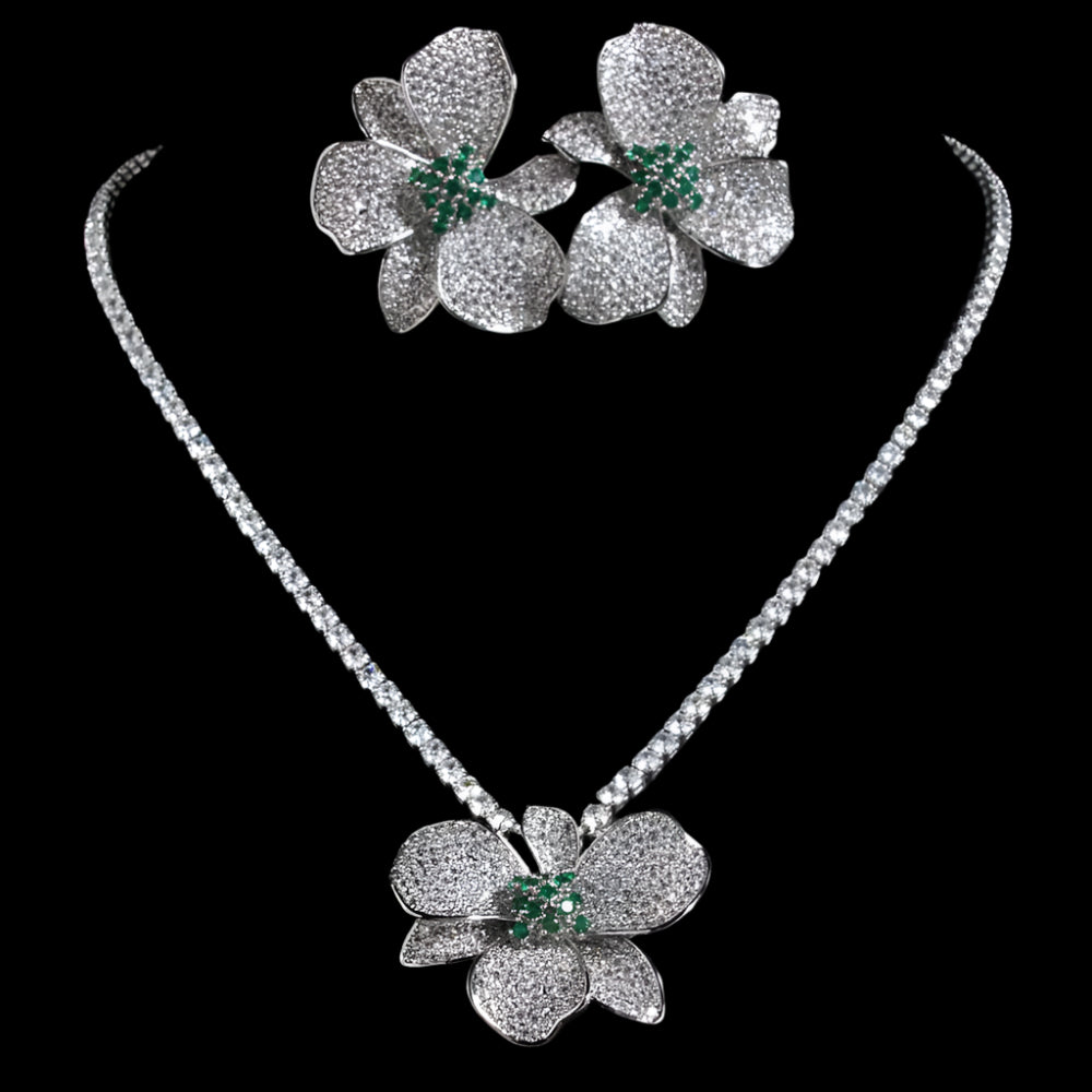 Floral Tennis Necklace & Earring Set
