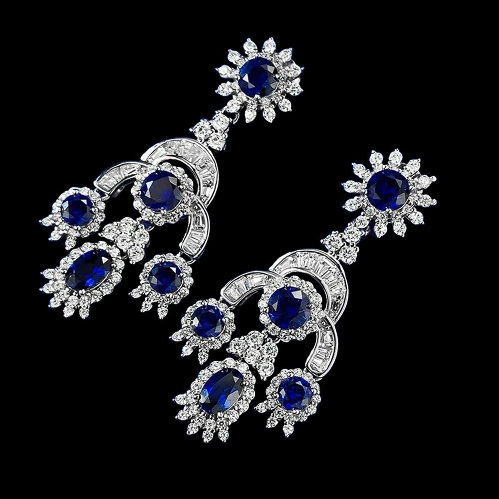 S925 Ruby and Sapphire Earrings - White Gold