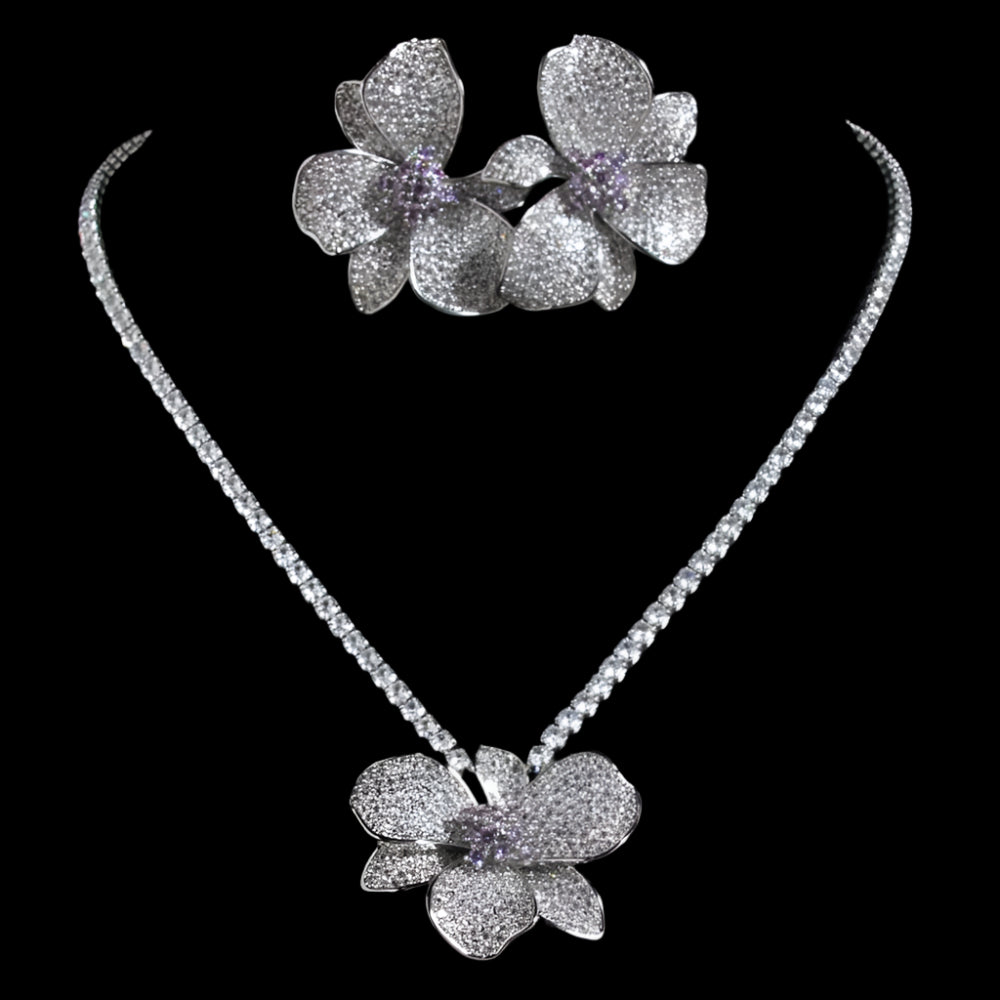 Floral Tennis Necklace & Earring Set