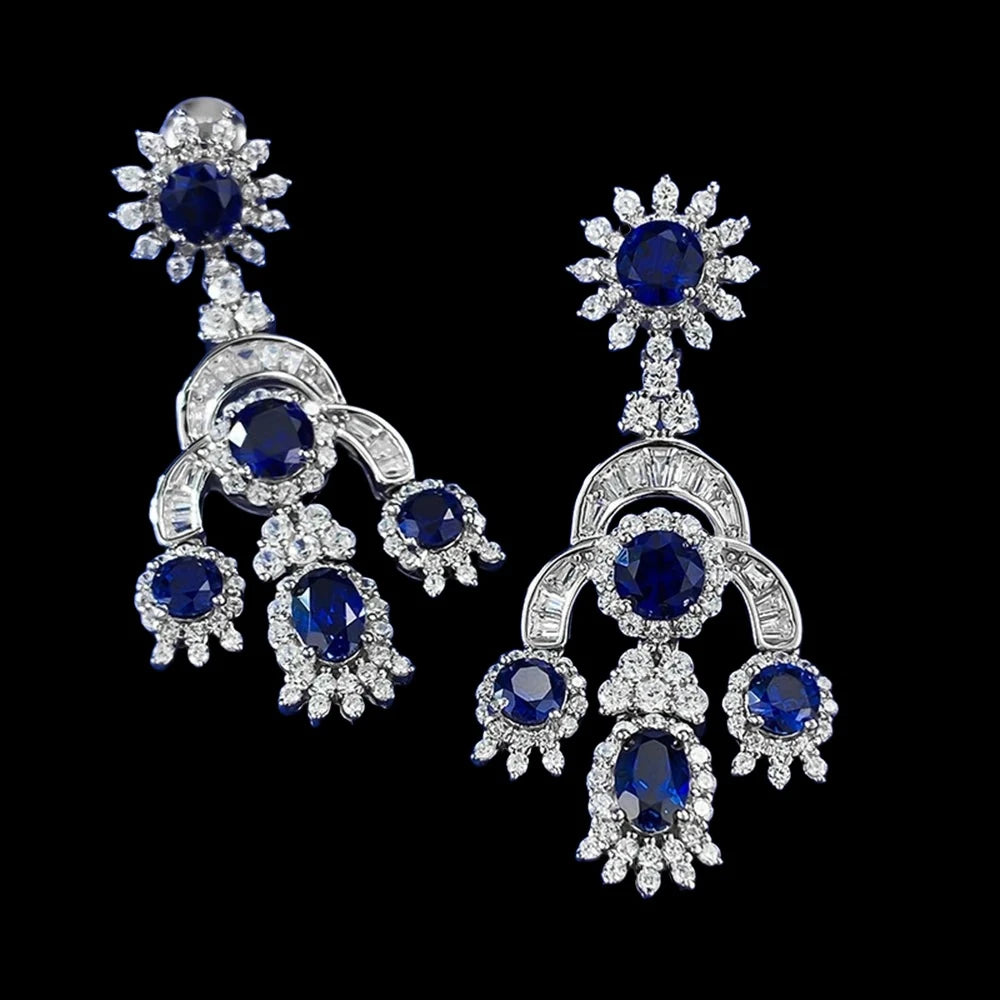 S925 Ruby and Sapphire Earrings - White Gold