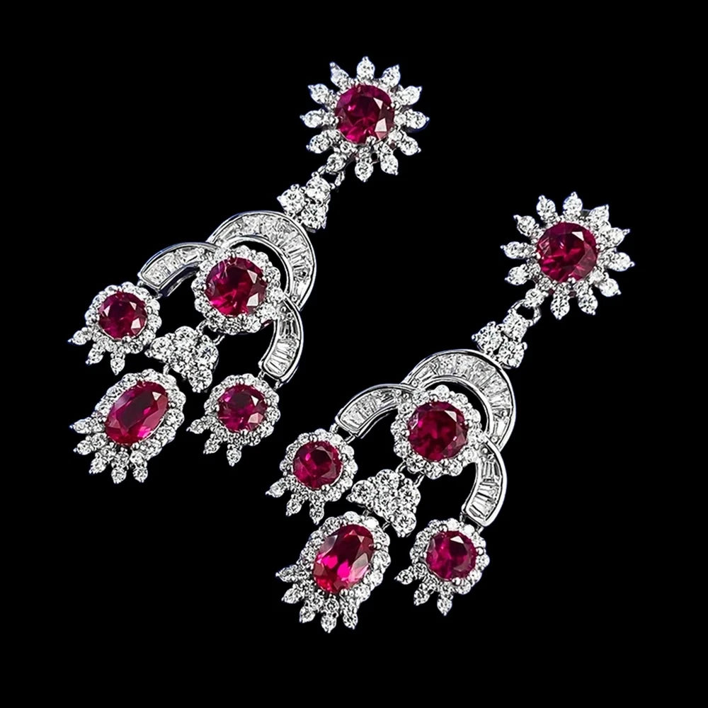 S925 Ruby and Sapphire Earrings - White Gold