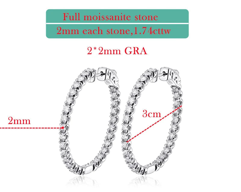 S925 Moissanite Hoop Earrings