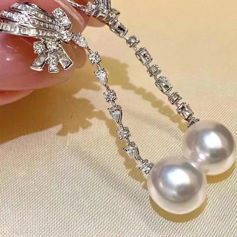 S925 Fresh Water Pearl Wave Earrings - White Gold