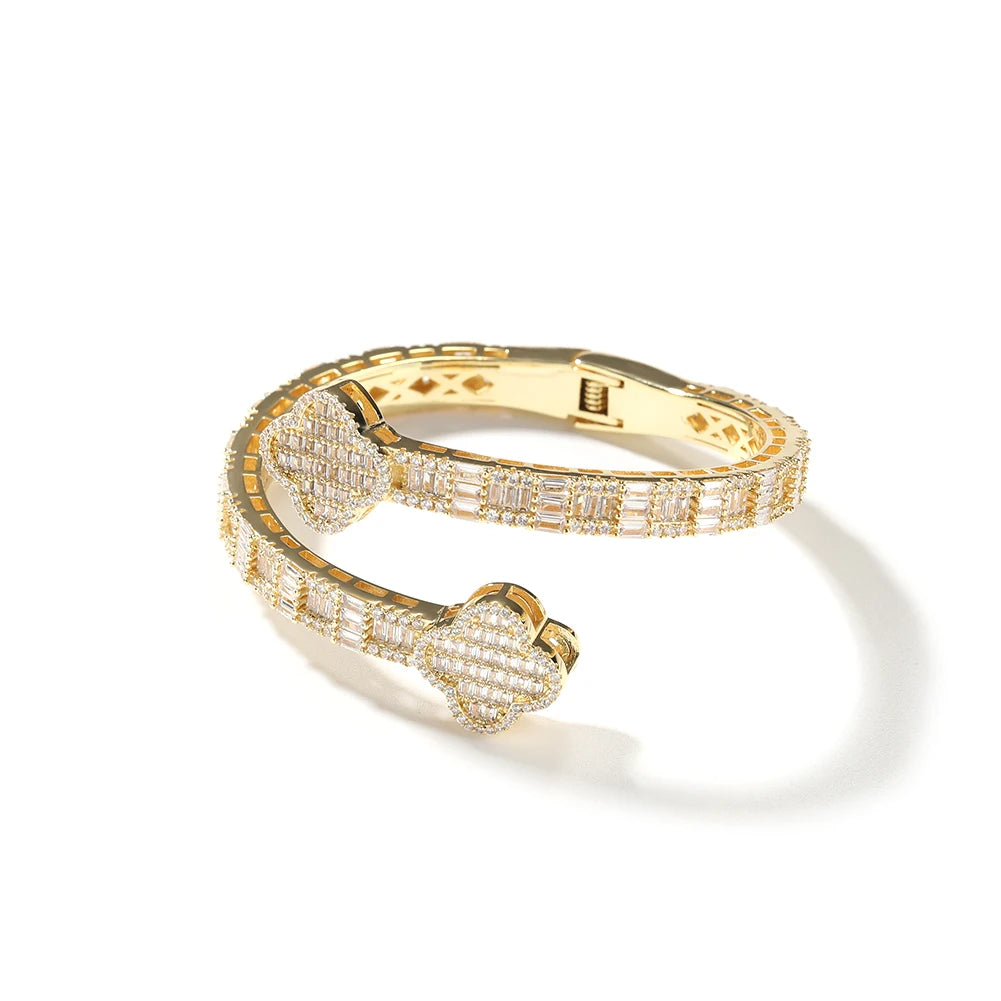 Four Leaf Clover Iced Out Bangle