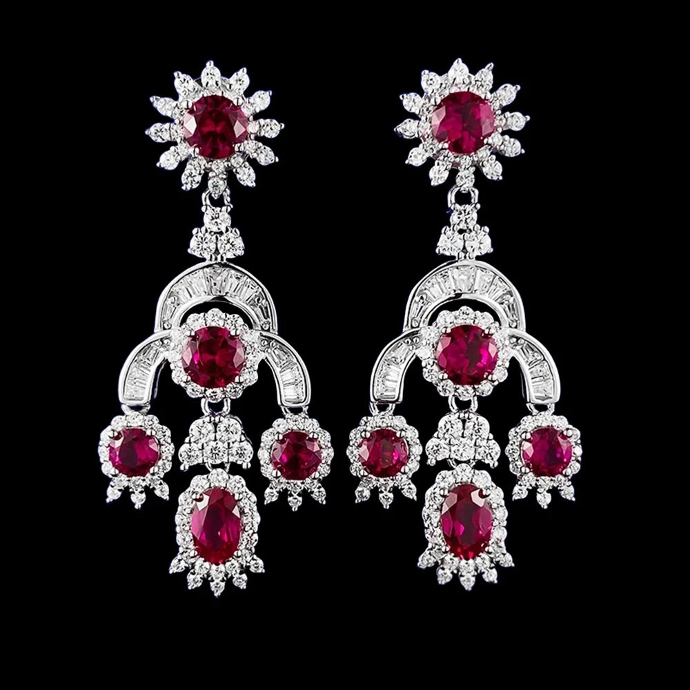 S925 Ruby and Sapphire Earrings - White Gold