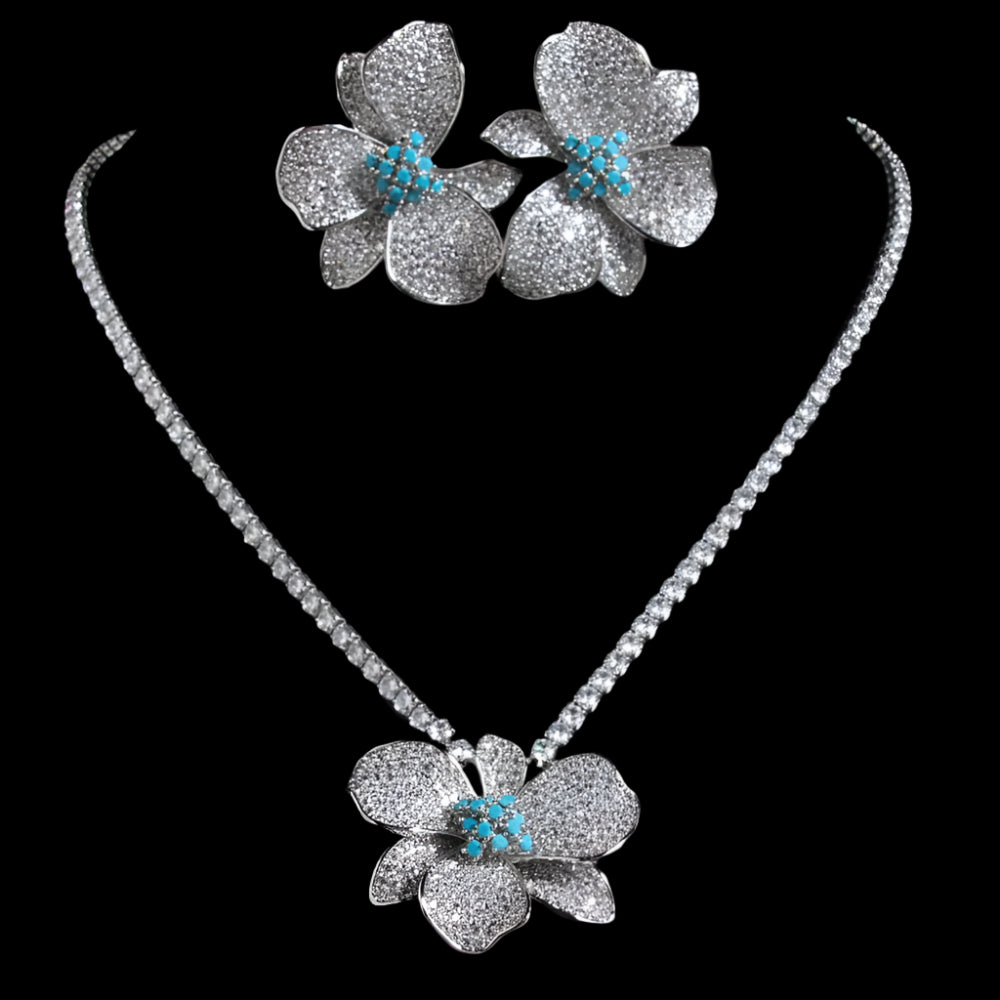 Floral Tennis Necklace & Earring Set