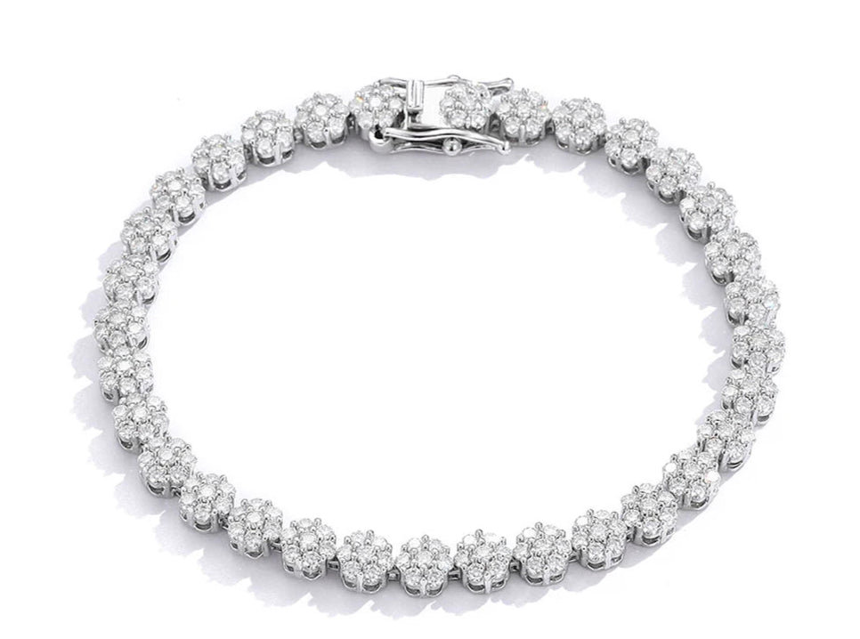 Floral Moissanite Tennis Bracelet & Necklace S925