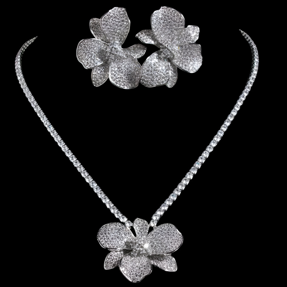 Floral Tennis Necklace & Earring Set