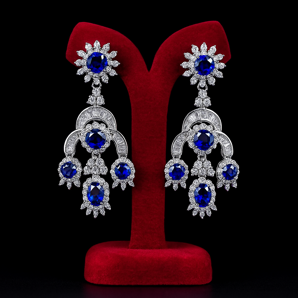 S925 Ruby and Sapphire Earrings - White Gold